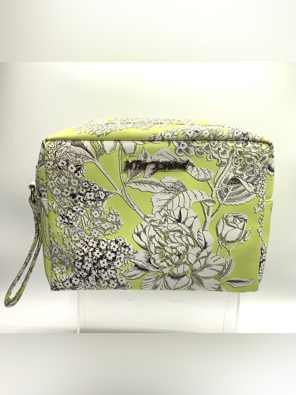 Betsey Johnson Lime Green Floral Cosmetic Bag with Wristlet Strap - NWOT